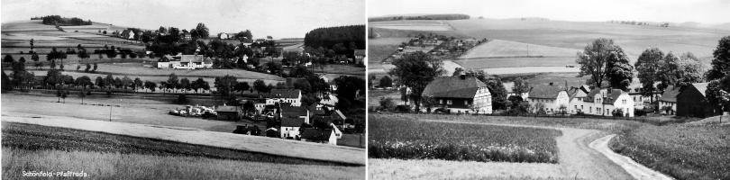 Ortsansichten von Schönfeld/Pfaffroda - links die herrschaftliche  Brettmühle (Pächter die Familie Müller / Besitzer die Familie von Schönberg